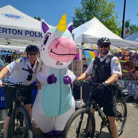 officers on Bikes and Unicorn costume