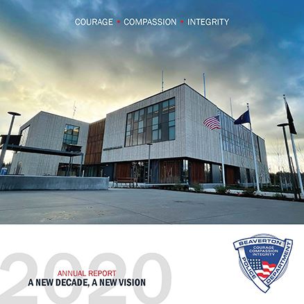 Report cover features new Public Safety Center link to 2020 Annual Report. Opens in new window