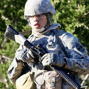 person wearing full combat military uniform